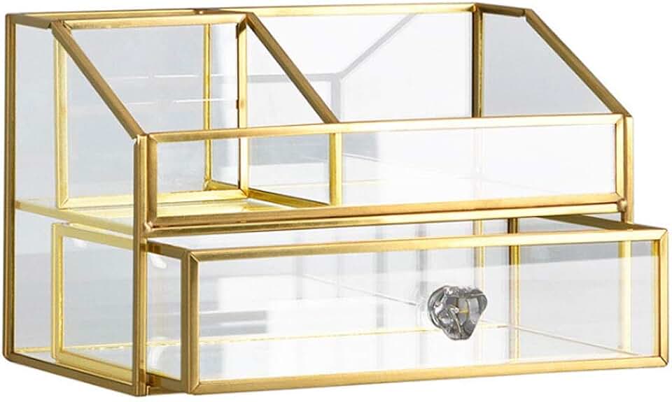 Clear glass makeup and jewelry organizer for vanity and bathroom