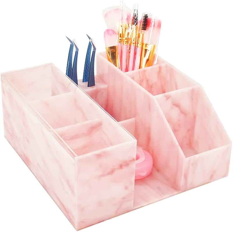 Large Acrylic Makeup and Lash Organizer in Pink Marble