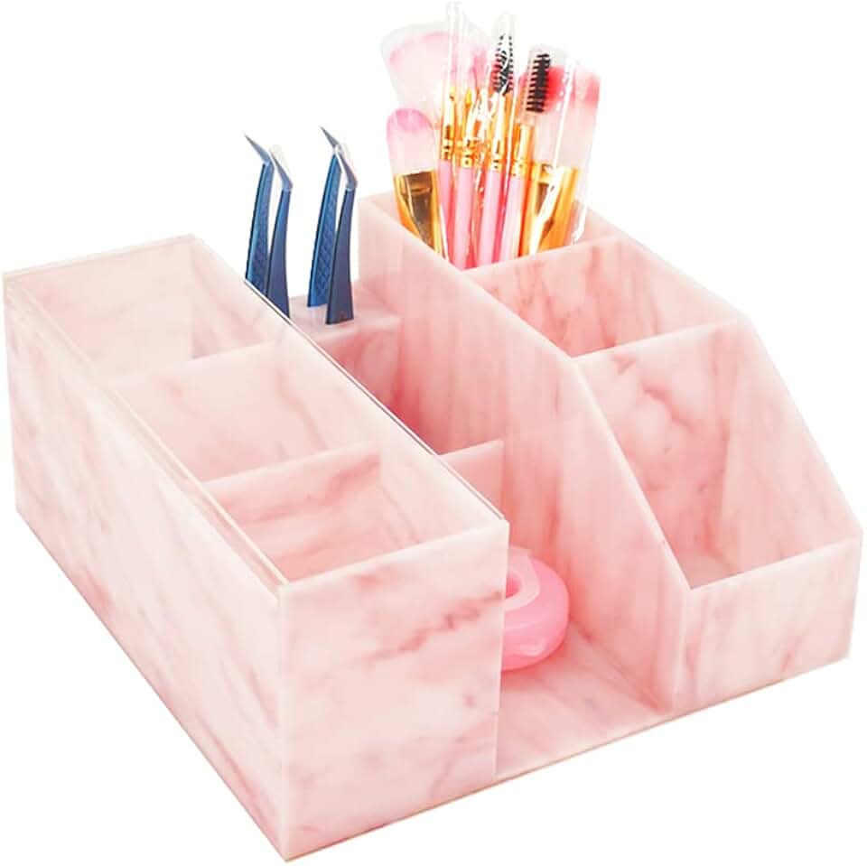 Large Acrylic Makeup and Lash Organizer in Pink Marble