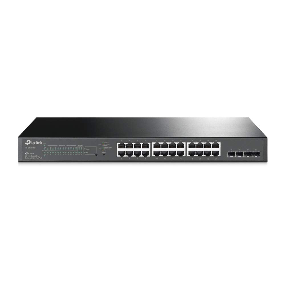 TL-SG2428P Jetstream 28-Port Gigabit Smart Switch with 24-Port PoE+, 4 SFP Slots (250 Watt Budget, Centralized Cloud Management Omada SDN, and Intelligent Monitoring)