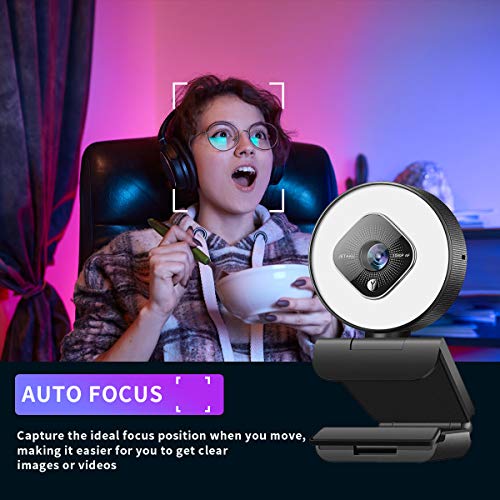 1080P Webcam with Ring Light and Dual Microphone, Advanced Auto-Focus, Adjustable Brightness, 2021  Streaming Web Camera for Zoom Skype YouTube, PC Mac Laptop Desktop