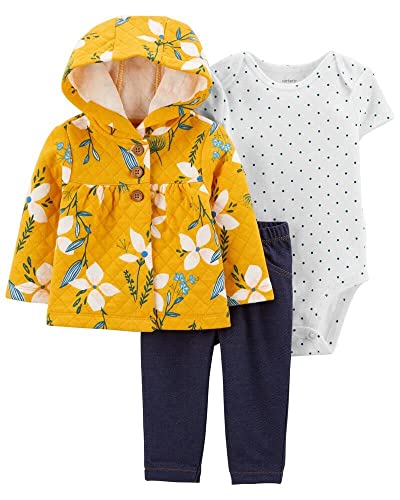 Baby Girls' Cardigan Sets (Quilted Yellow Floral, 12 Months)