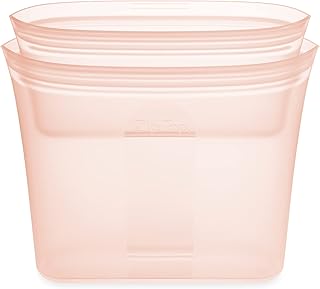 Set of two reusable peach silicone food storage bags