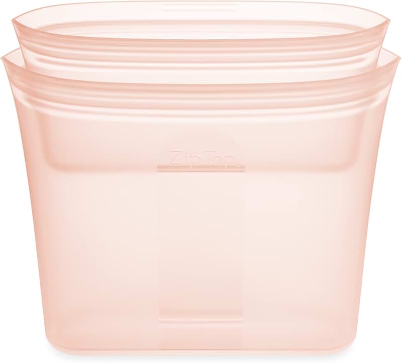 Set of two reusable peach silicone food storage bags