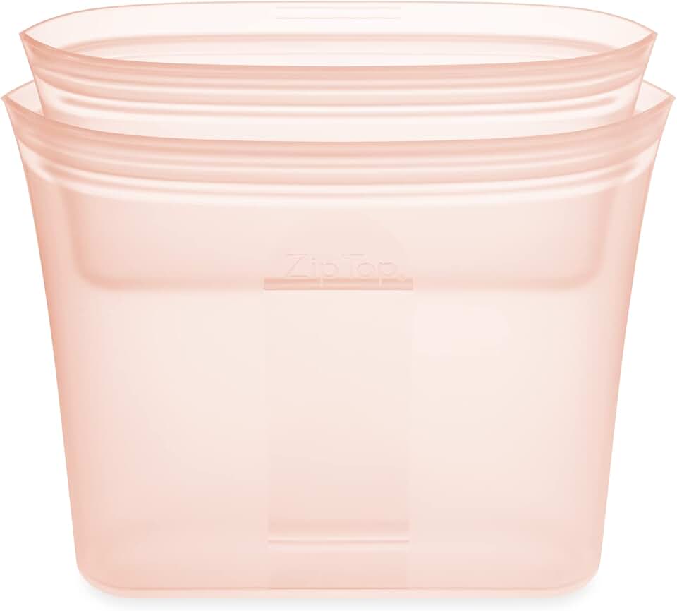 Set of two reusable peach silicone food storage bags