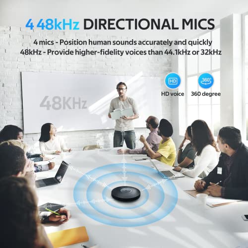 Bluetooth Speakerphone - M2 Max 48kHz Professional 4 HD Mics Conference Speaker up to 15 People, VOICEIA Noise Reduction & Enhanced 360 Voice Pickup, USB Dongle Daisy Chain For Home Office Gray