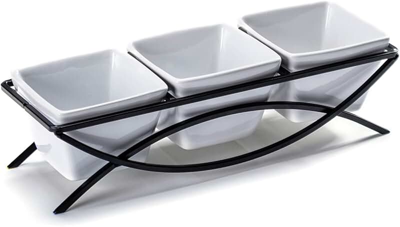 Square Ramekin Bowls with Metal Rack for Snacks