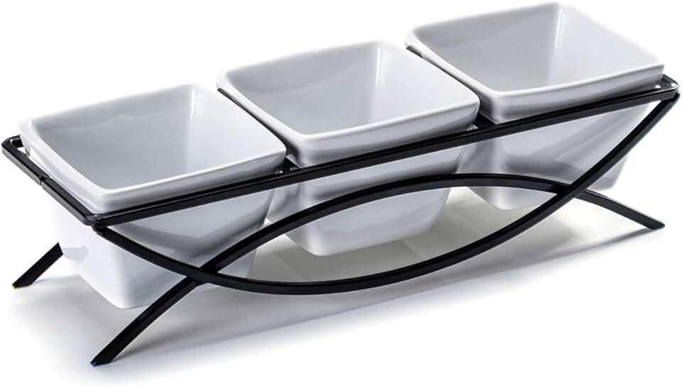 Square Ramekin Bowls with Metal Rack for Snacks