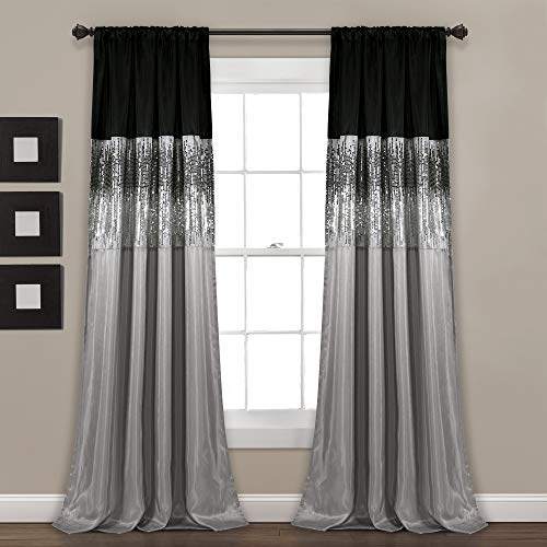 Dcor Night Sky Panel for Living, Bedroom, Dining Room Single Curtain), 84" x 42", Grey and Black