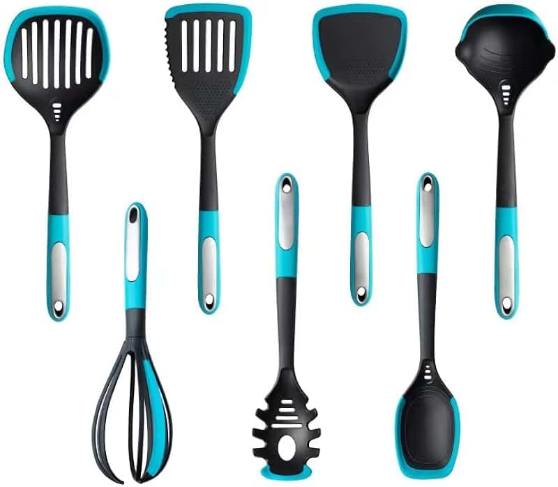 7-Piece Blue Silicone Nylon Cooking Utensil Set