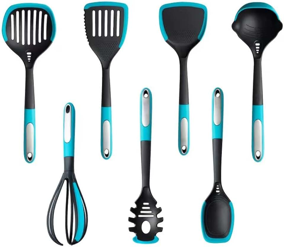 7-Piece Blue Silicone Nylon Cooking Utensil Set