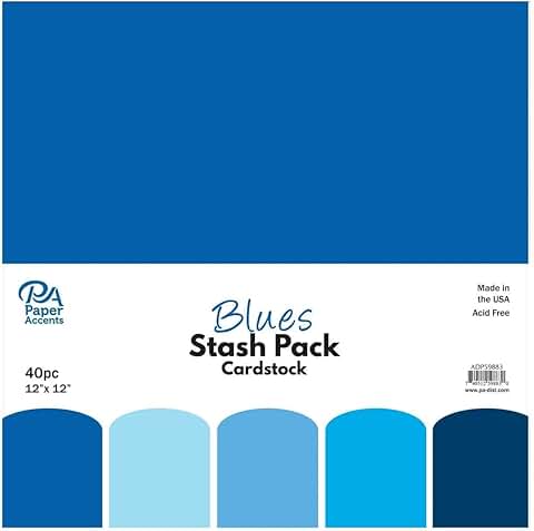 Blue 12x12 inch cardstock pack, 40 sheets, 65lb