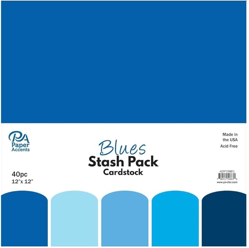 Blue 12x12 inch cardstock pack, 40 sheets, 65lb