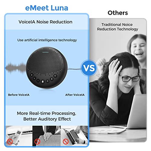 Bluetooth Speakerphone - Luna Conference Speaker, w/Enhanced Noise Reduction Algorithm, Daisy Chain, w/Dongle USB Speakerphone for Home Office, 360 Voice Pickup for 8 People Black