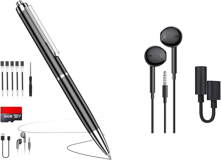 Digital Voice Recorder with Extra Headphone Jack and Adapter