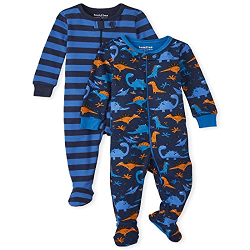 The Children s  Baby Toddler Boy Dino Snug Fit Cotton One Piece Pajamas 2-Pack, Thunder Blue, 0-3 Months