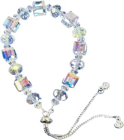 Iridescent Crystal Beaded Bracelet with Charms for Women