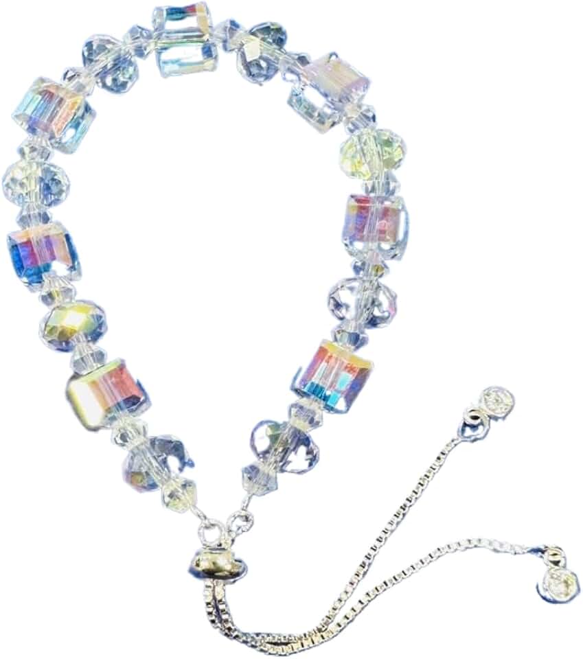 Iridescent Crystal Beaded Bracelet with Charms for Women