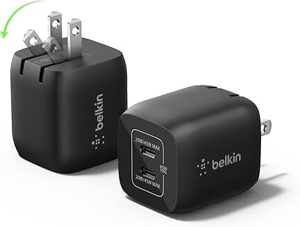 Dual USB-C Charger Block 45W, Fast Charging, Black