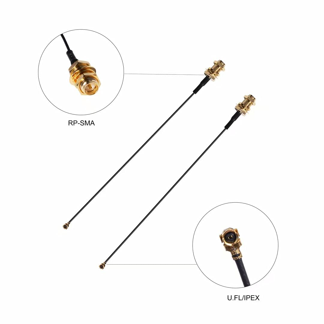 2 x 8dBi WiFi RP-SMA Male Antenna 2.4GHz 5.8GHz Dual Band +2 x 15CM U.FL/IPEX to RP-SMA Female Pigtail Cable for Mini PCIe Card Wireless Routers, PC Desktop, Repeater, FPV UAV Drone and PS4 Build