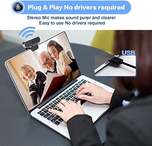1080P Full Webcam with Microphone - Computer Desktop Webcam Plug and Play 120-degree Wide Angle with Tripod & Privacy Cover USB HD Streaming Webcam for Video Calling Recording Conferencing
