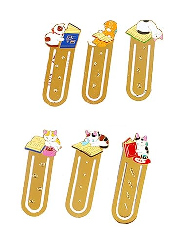 Set of 6 Cute Cat Metal Bookmarks for Kids