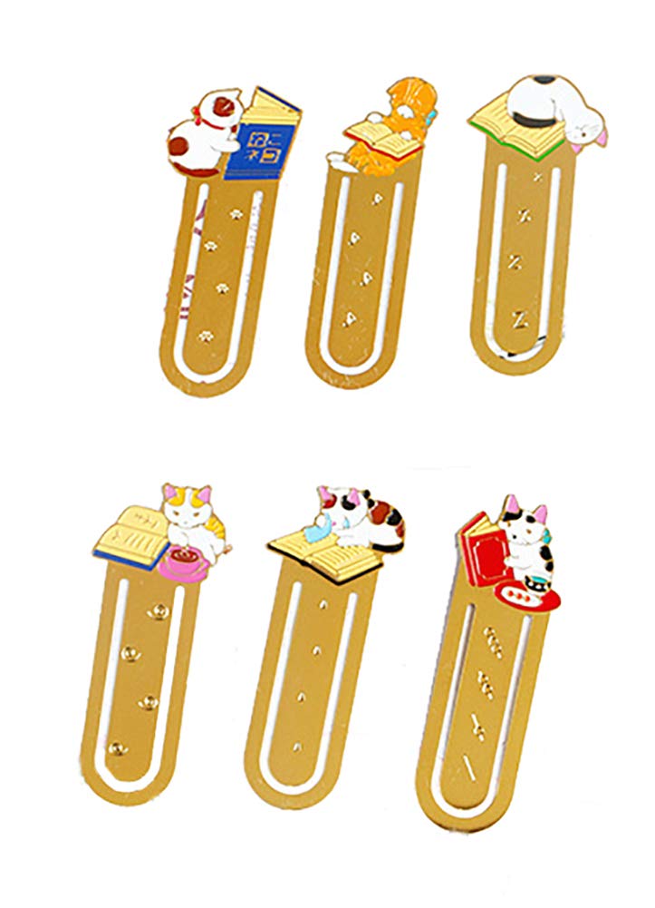 Set of 6 Cute Cat Metal Bookmarks for Kids