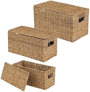 Set of 3 Natural Woven Seagrass Closet Storage Baskets