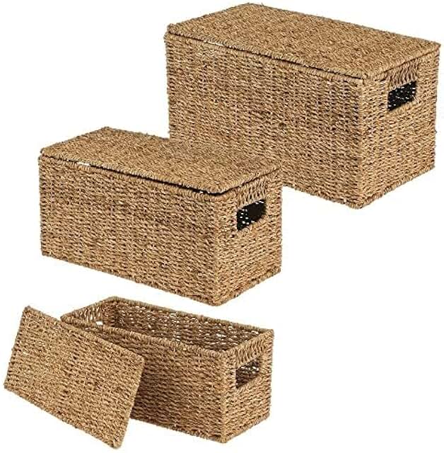Set of 3 Natural Woven Seagrass Closet Storage Baskets