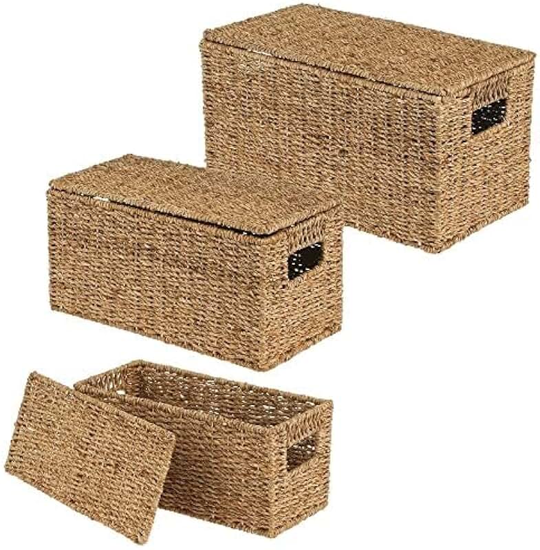 Set of 3 Natural Woven Seagrass Closet Storage Baskets