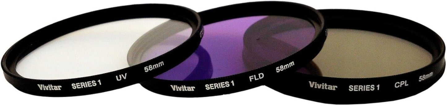 Filter kit with fluorescent, UV, and circular polarizer for 58 mm