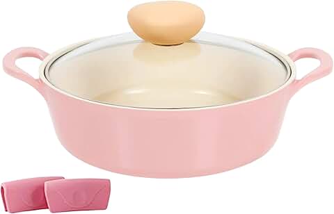 Pink 2.0QT Nonstick Ceramic Low Stock Pot with Lid