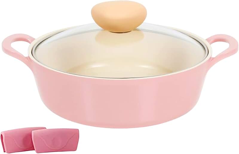 Pink 2.0QT Nonstick Ceramic Low Stock Pot with Lid