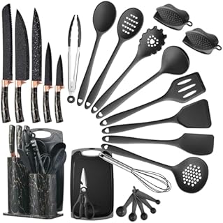 25-Piece Silicone Kitchen Utensil and Knife Set with Holder