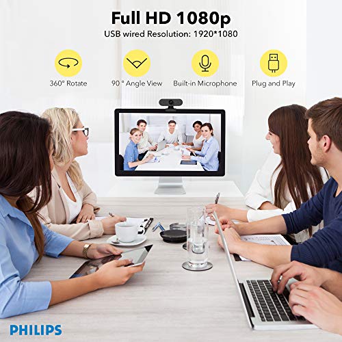 Webcam with Microphone, Full HD 1080P, USB Computer Camera, Plug and Play, 360 Rotate, for PC Video Conferencing/Calling/Gaming, Laptop/Desktop Mac, Skype/YouTube/Zoom/Facetime