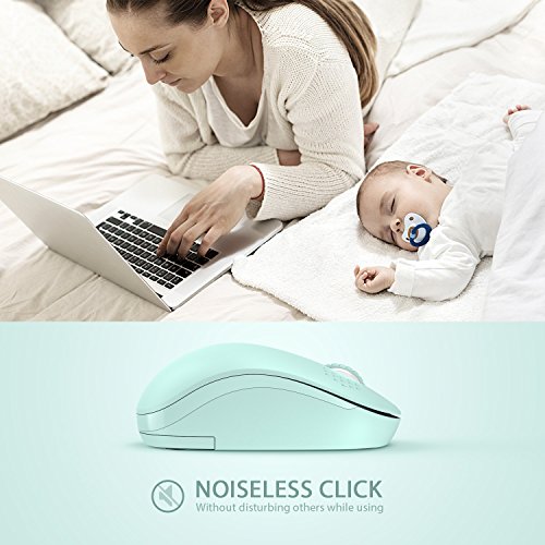 Wireless Mouse, 2.4G Noiseless Mouse with USB Receiver - Portable Computer Mice for PC, Tablet, Laptop with Windows System - Mint Green