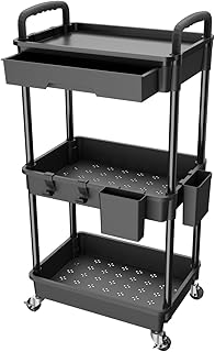 Three-Tier Rolling Storage Cart with Drawer