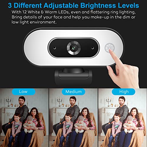 1080P Webcam with Ring Light - Laptop Ring Camera with Microphone 3-Level Brightness, Streaming Webcam with Tripod,Plug and Play Stream Camera with Light for Laptop, PC, Mac, Zoom, Skype, Facetime