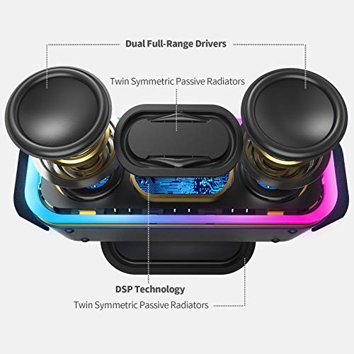 Bluetooth Speaker, SoundBox Pro+ Wireless Speaker with 24W Stereo Sound, Punchy Bass, IPX5 Waterproof, 15Hrs Playtime, Wireless Stereo Pairing, Multi-Colors Lights, Speaker for Home,Outdoor-Black