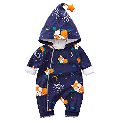 Baby Zipper Clothes Stylish Fox Design Long-Sleeve Hooded Jumpsuit for Baby Blue