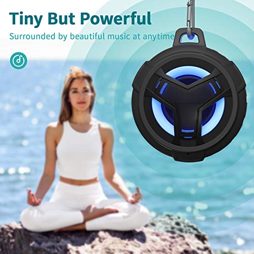 Bluetooth Shower Speaker, Portable Bluetooth Speakers, IP67 Waterproof Wireless Speaker with LED Light, Floating, 2000mAh, True Wireless Stereo for Kayak, Beach, Gifts for unisex -Black