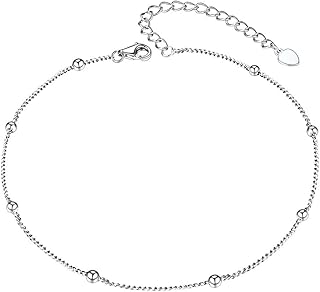 Sterling Silver Bead Chain Anklet for Women and Girls