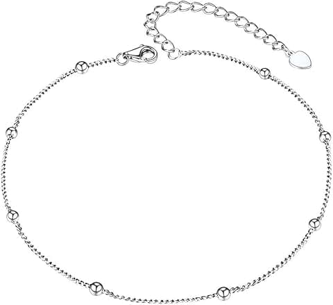 Sterling Silver Bead Chain Anklet for Women and Girls