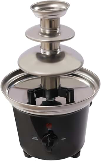 Three-tier stainless steel cheese and chocolate fountain with fruit plate