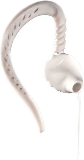 White behind-the-ear sport earphones with earloop fit