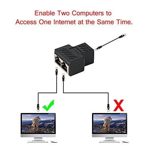 RJ45 Splitter Connectors Adapter 1 to 2 Ethernet Splitter Coupler Double Socket HUB Interface Contact Modular Plug Connect Network LAN Internet Cat5 Cat6 Cable 2 Pack (CAN'T RUN BOTH AT THE SAME TIME)