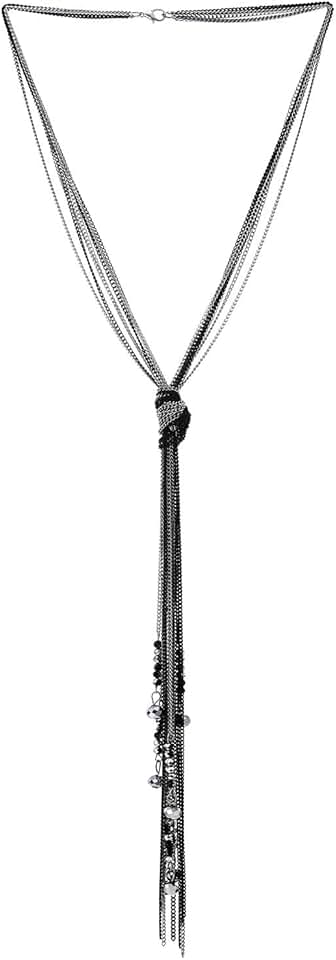 Multi-Strand Black and Silver Knot Pendant Necklace