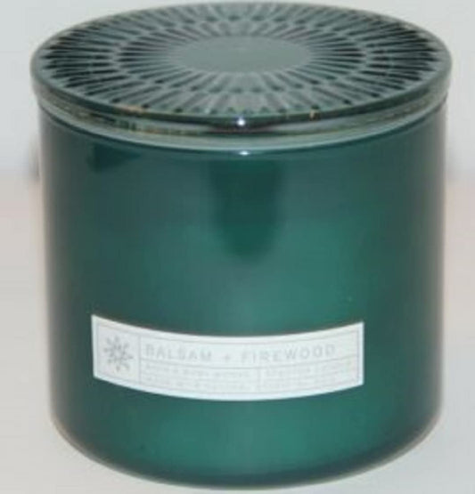 Balsam  wood 3 Wick Candle 14.5 Ounce Green Gl Jar and Lid