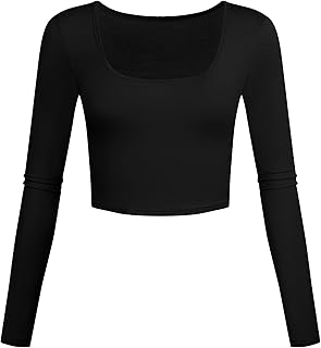Lightweight Square Neck Long Sleeve Crop Top for Women