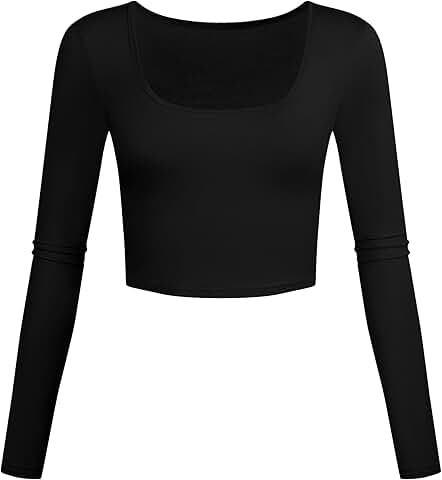 Lightweight Square Neck Long Sleeve Crop Top for Women